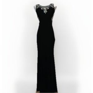 Betsy & Adam Formal Dress 4 Black Floor Length Beaded Open Back Luxury Black Tie